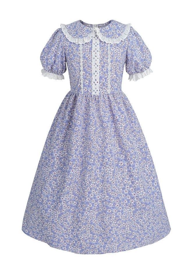 Nuoqi Colonial Costume Girls Prairie Pioneer Dress Laura Ingalls Wilder Costume with Apron Purple, 10-12 - Image 4